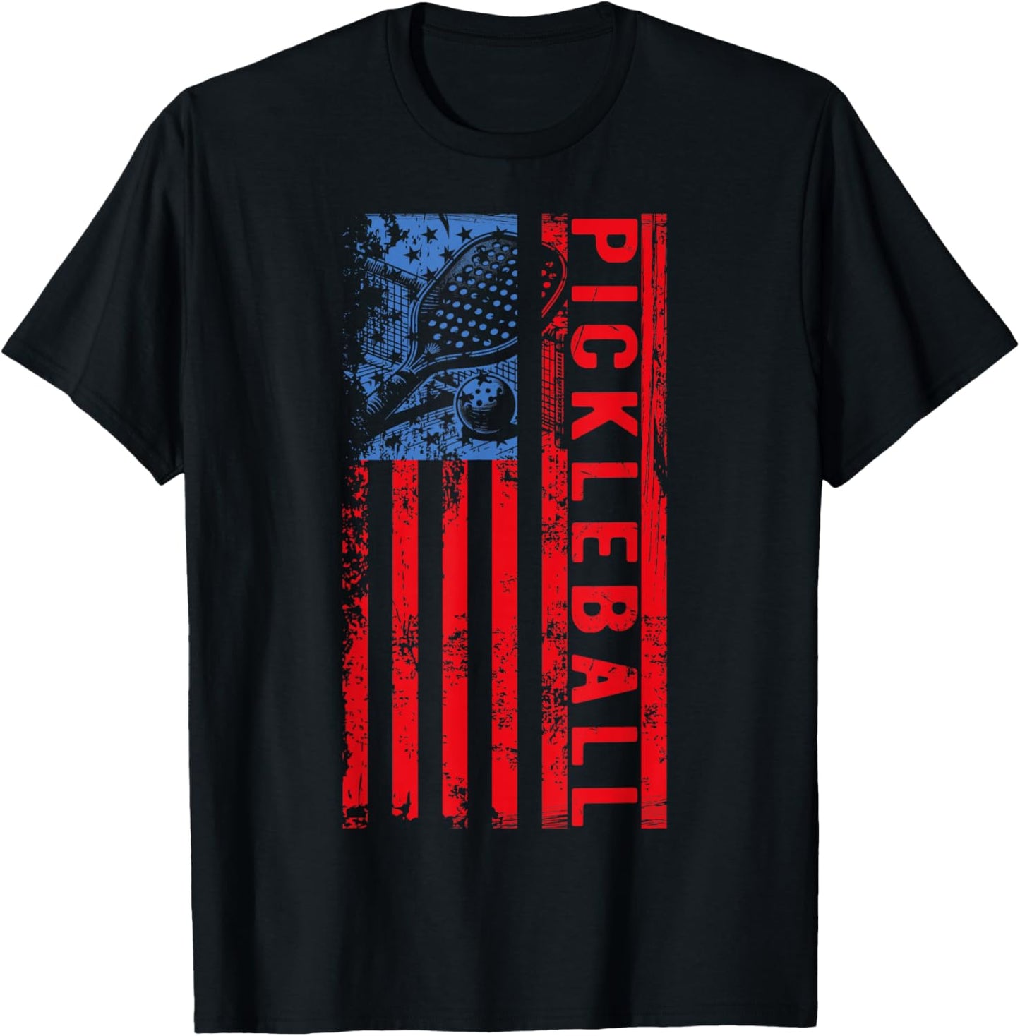 US Flag Pickleball American Pickleball Player T-Shirt - T-Shirt | Black