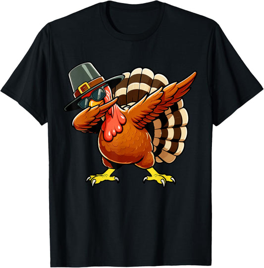 Dabbing Turkey Thanksgiving Boys Men Funny Thanksgiving T-Shirt - T-Shirt | Black
