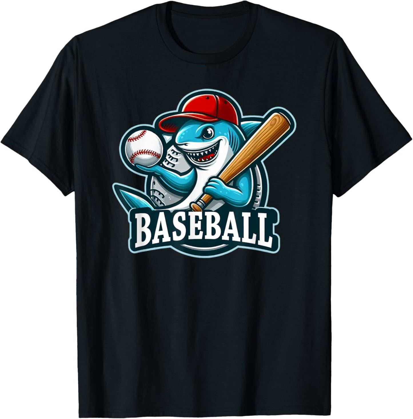 Baseball Shark Playing Baseball T-Shirt - T-Shirt | Black