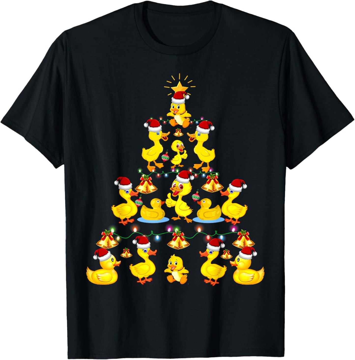 Cute Duck Santa Hat Christmas Tree Lights Holiday Costume T-Shirt - T-Shirt | Black
