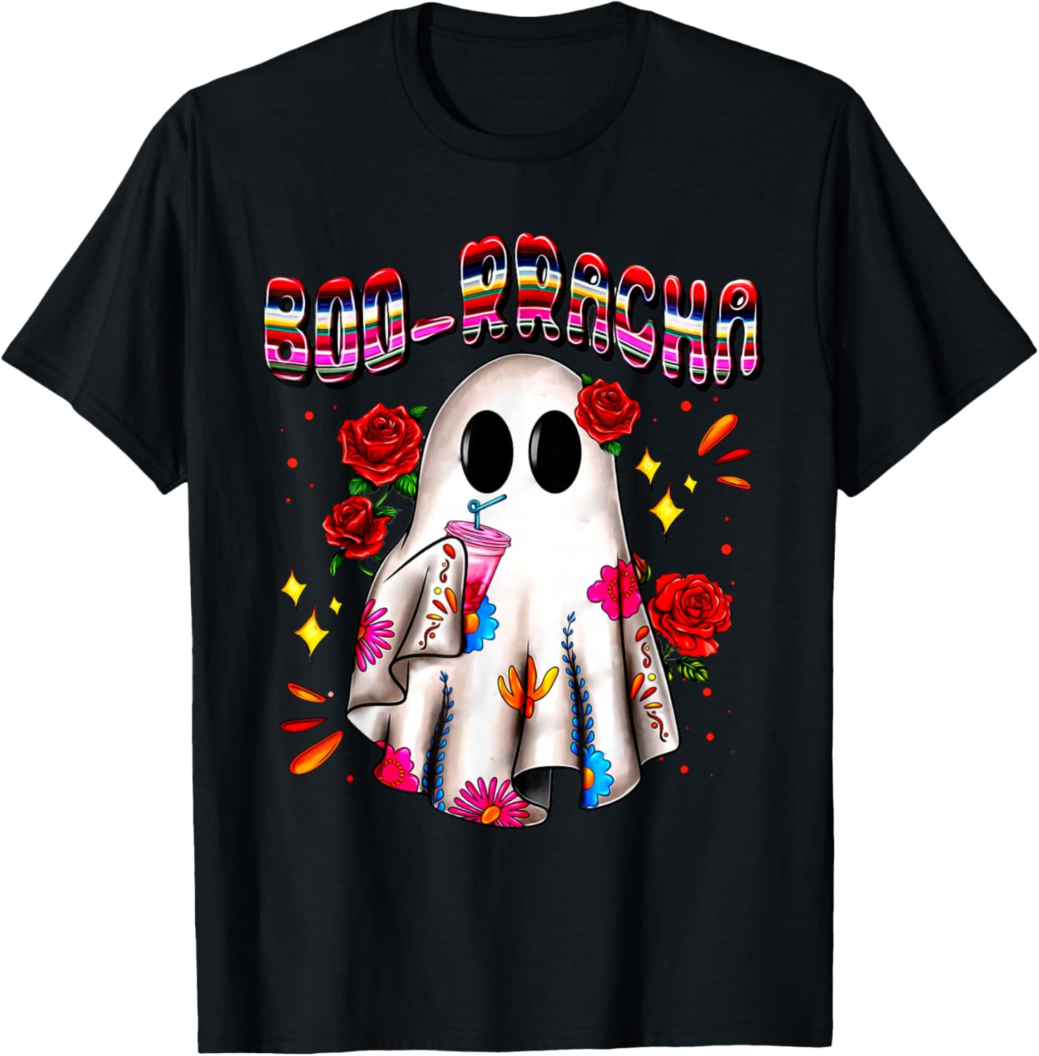 Boo-Racha Cute Ghost Drink Fiesta Halloween Funny T-Shirt - T-Shirt | Black