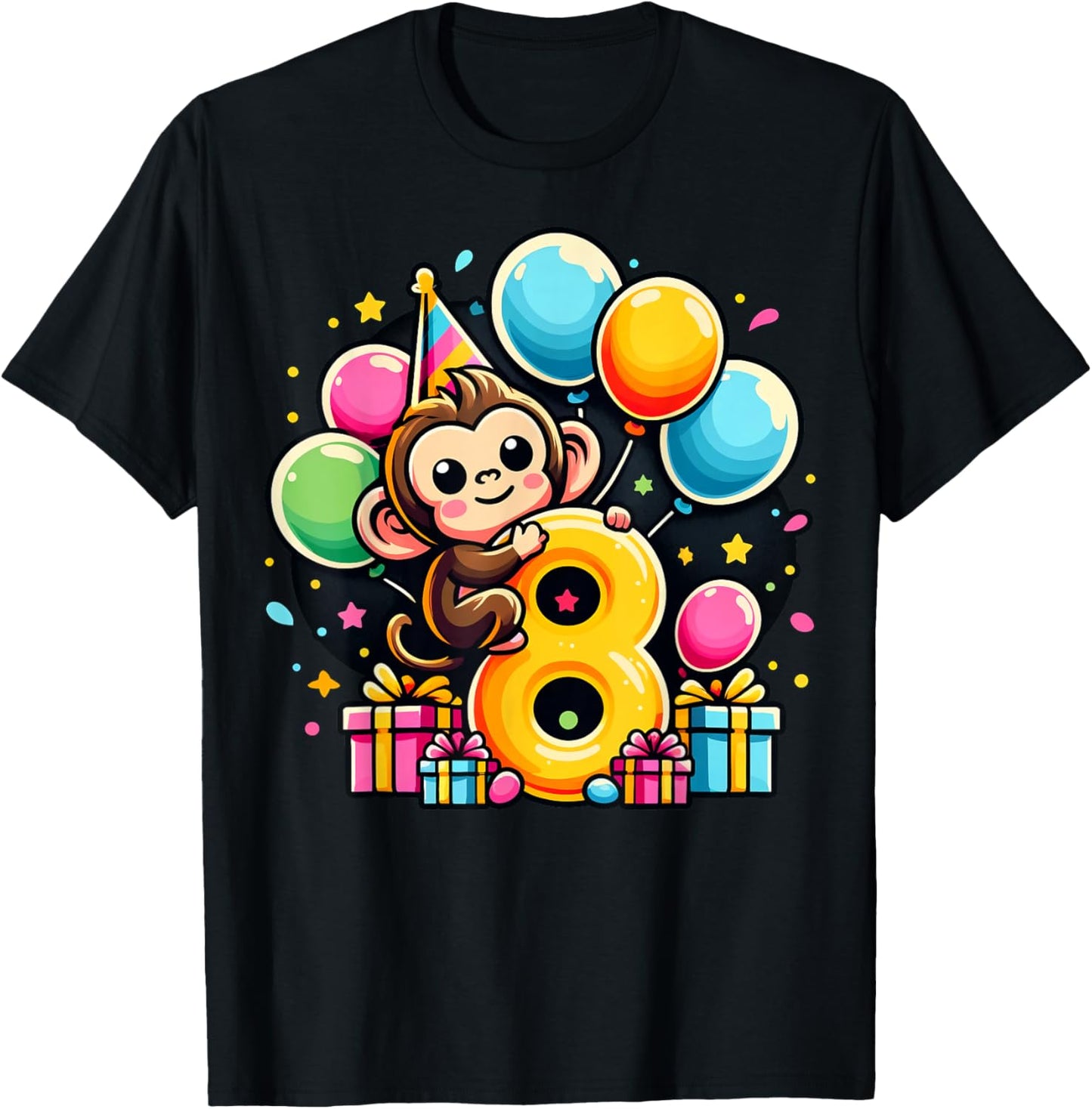 Monkey 8th birthday boy girl 8 years old eighth eight Monkey T-Shirt - T-Shirt | Black