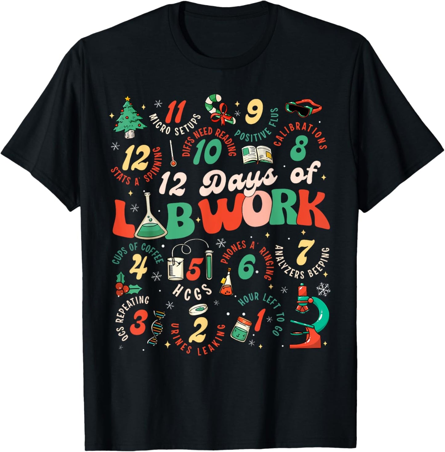 12 Days Of Lab Technician Christmas Funny Medical Laboratory T-Shirt - T-Shirt | Black