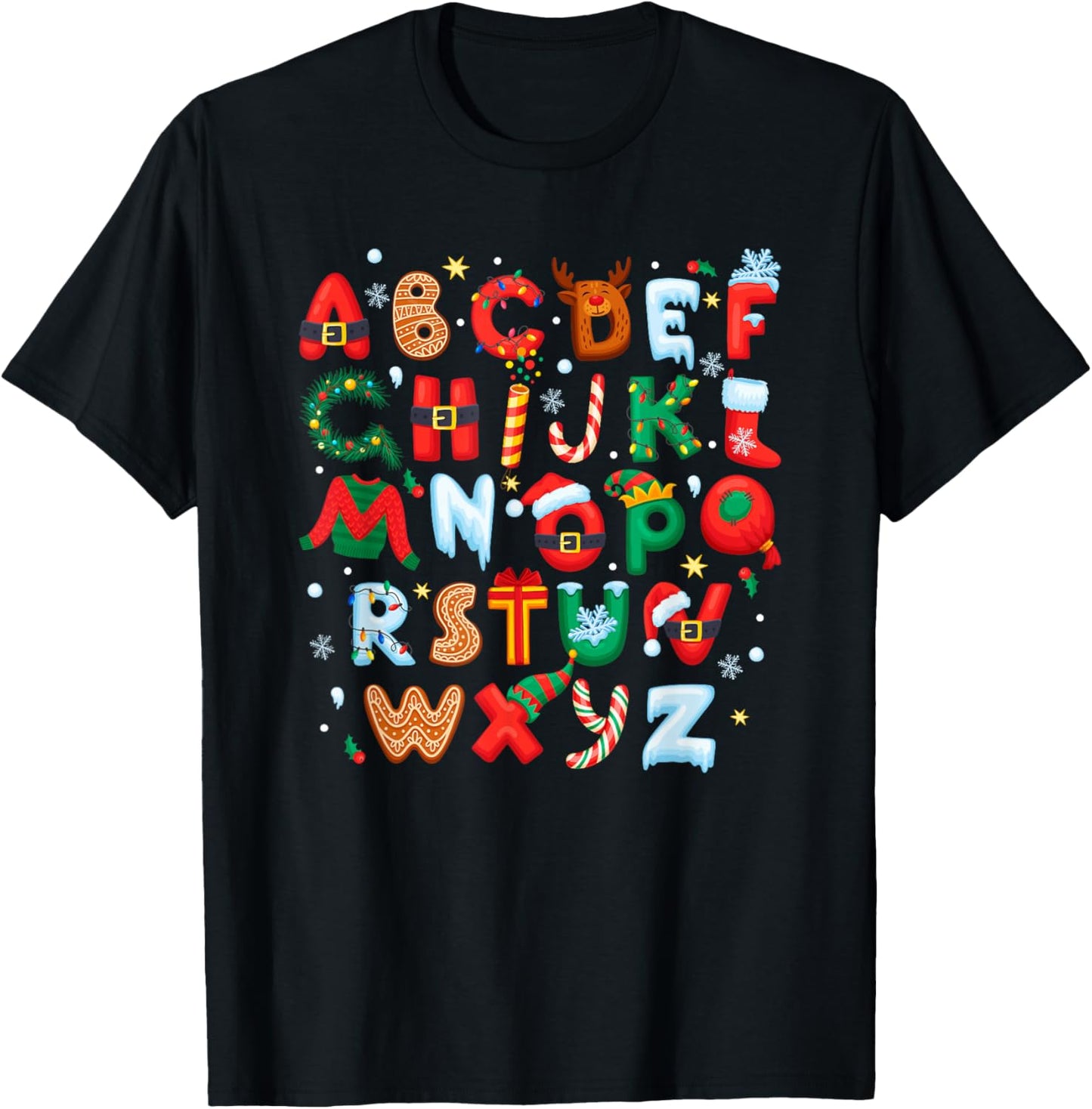 Teacher Christmas Alphabet Back To School Holiday Learning T-Shirt - T-Shirt | Black