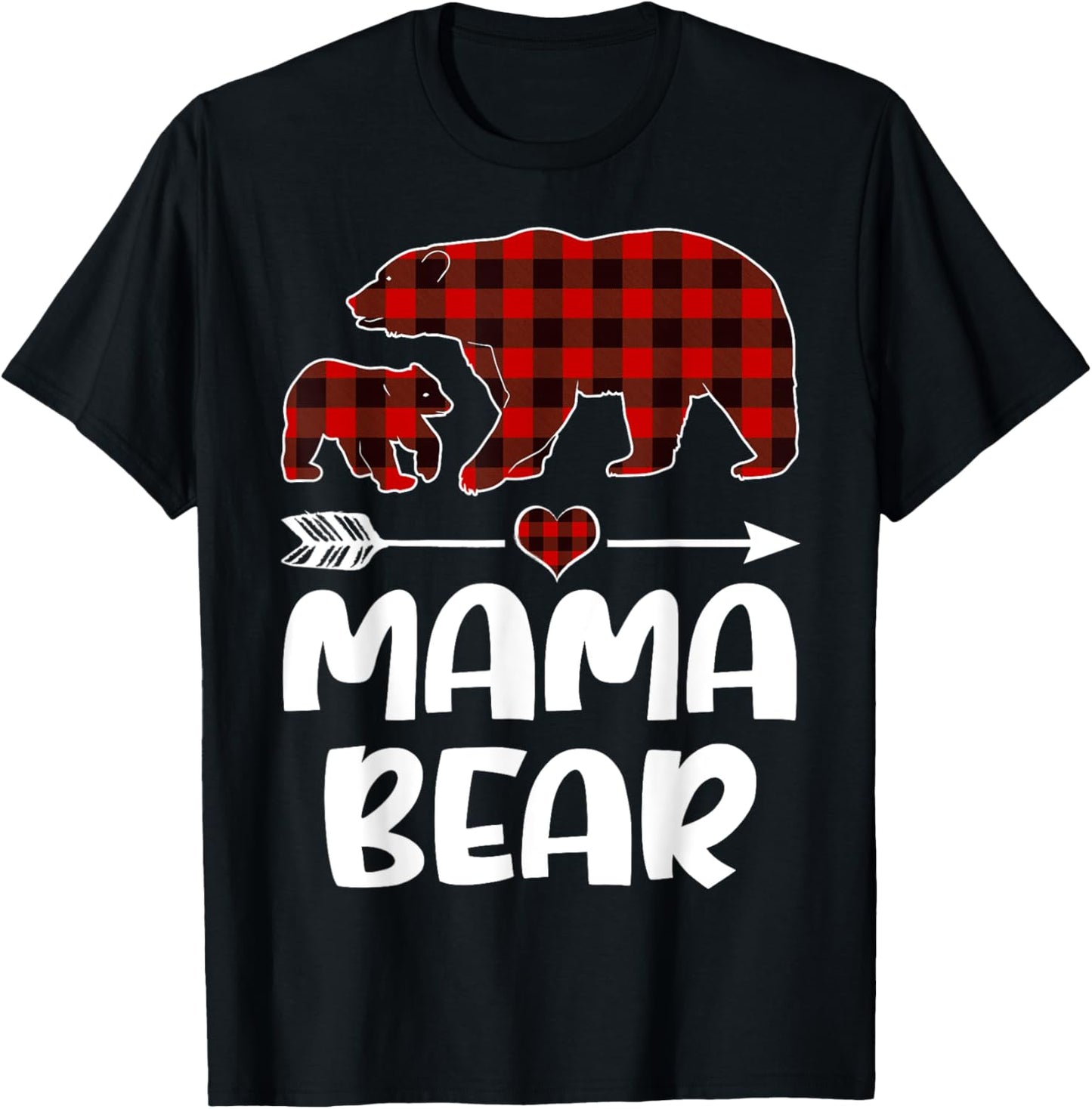 Mama Bear Red& Black Plaid Flannel Christmas Family Pajamas T-Shirt - T-Shirt | Black