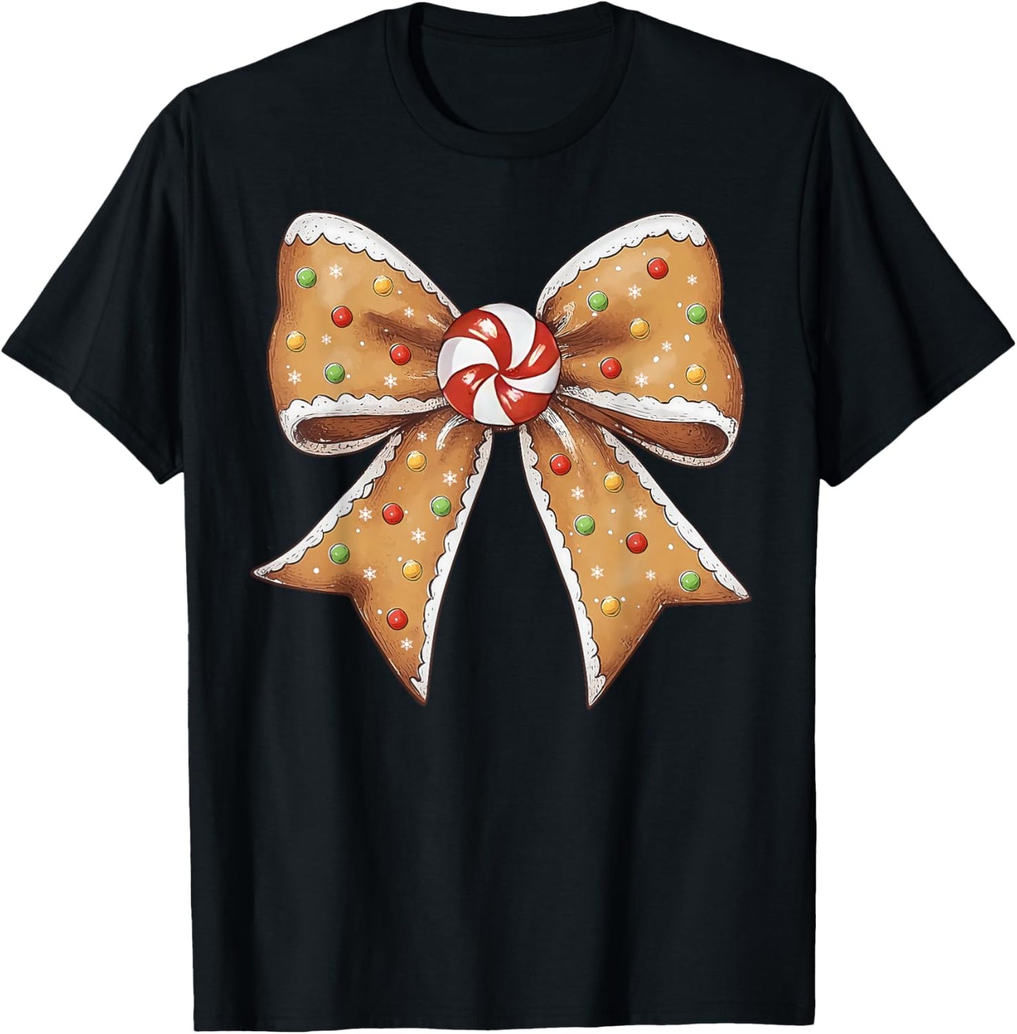 Cute Gingerbread Coquette Bow Christmas Women Kids Girls T-Shirt - T-Shirt | Black