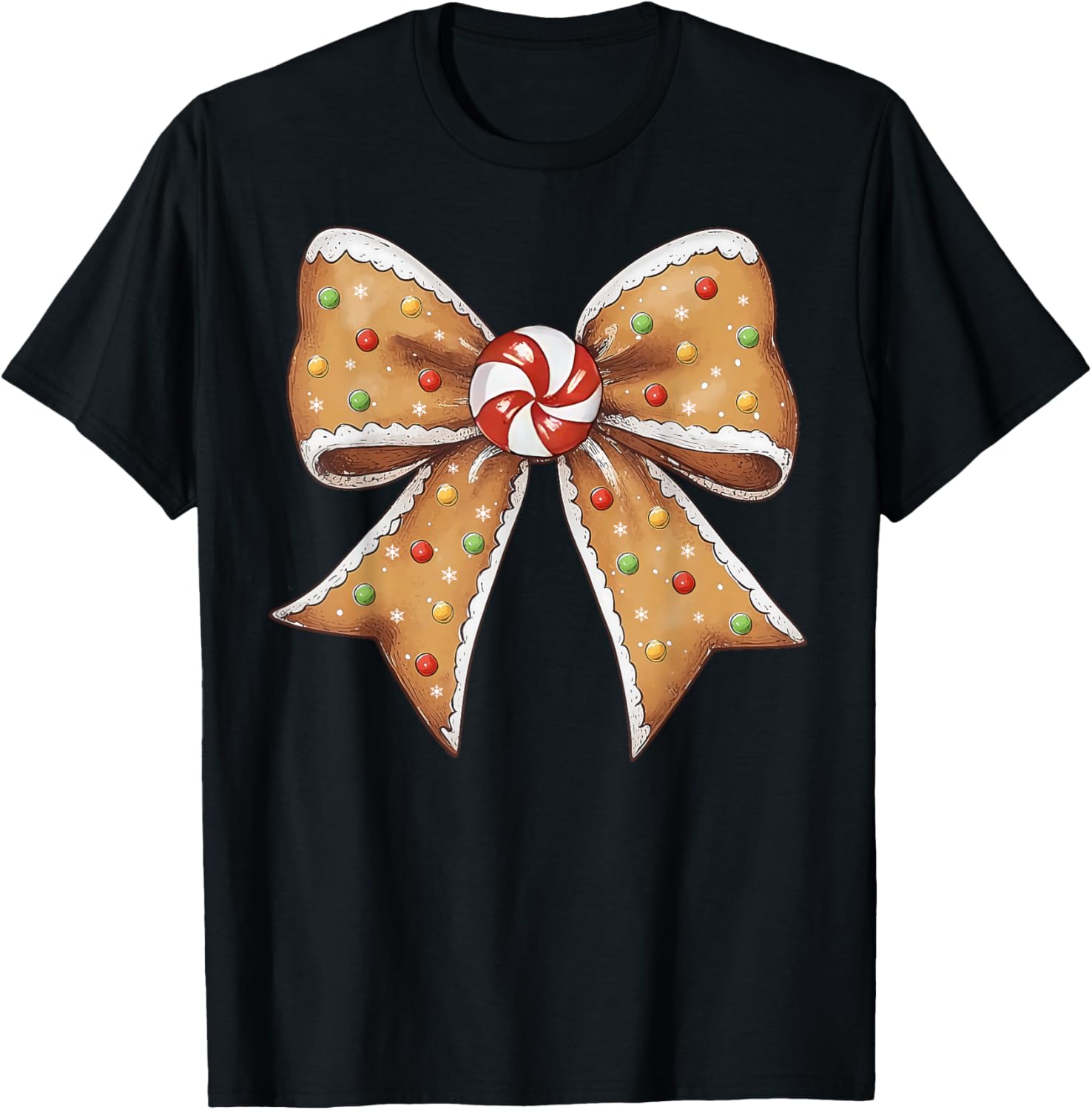Cute Gingerbread Coquette Bow Christmas Women Kids Girls T-Shirt - T-Shirt | Black