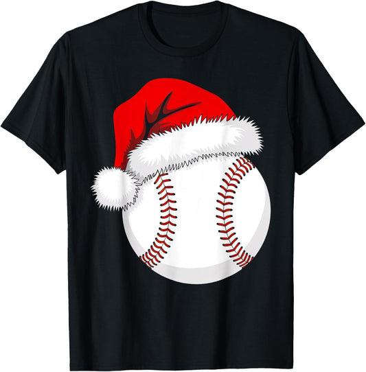 Christmas Baseball Funny Xmas Santa Hat Boys Teens Kids Men T-Shirt - T-Shirt | Black