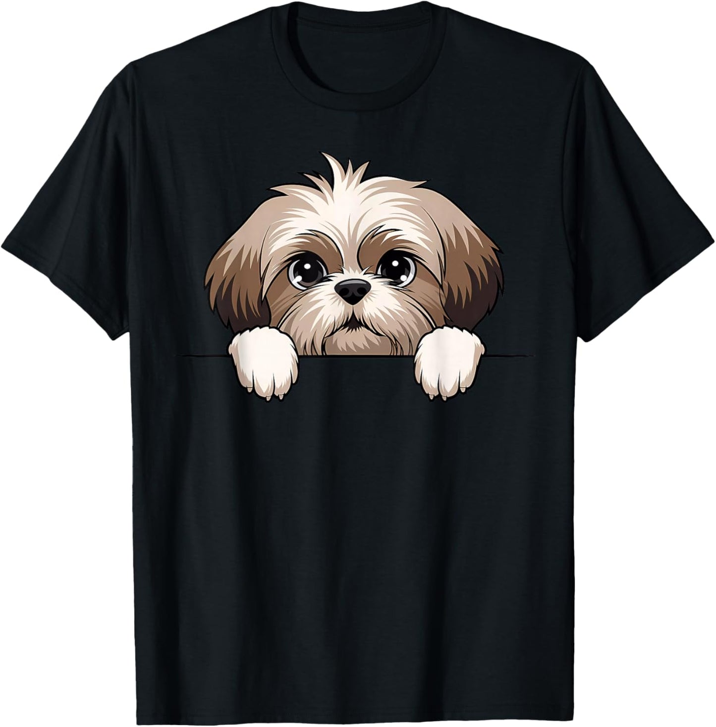 Cute Shih Tzu Peeking Puppy Funny Dog Lover T-Shirt - T-Shirt | Black
