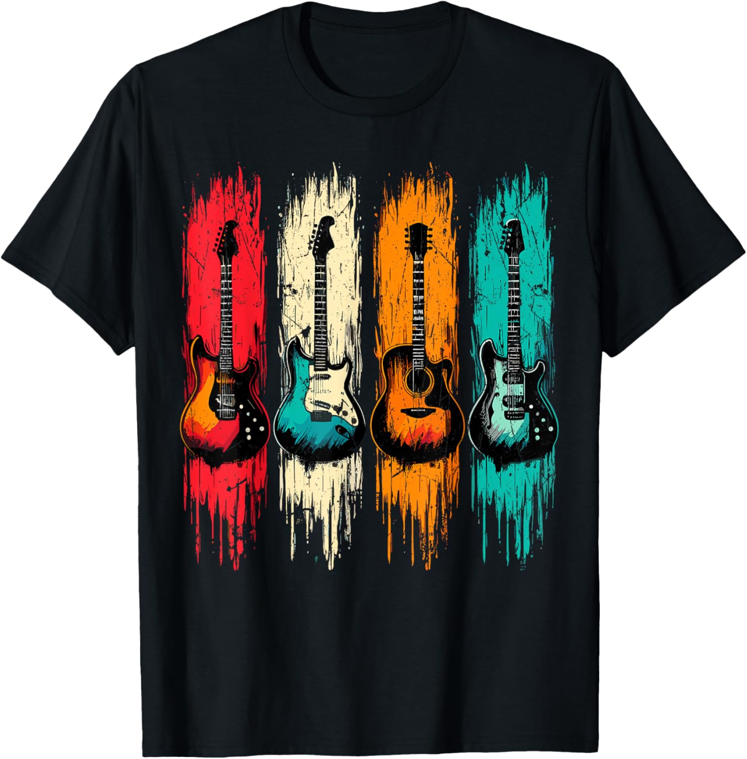 Vintage Guitar Music Band Guitarist T-Shirt - T-Shirt | Black