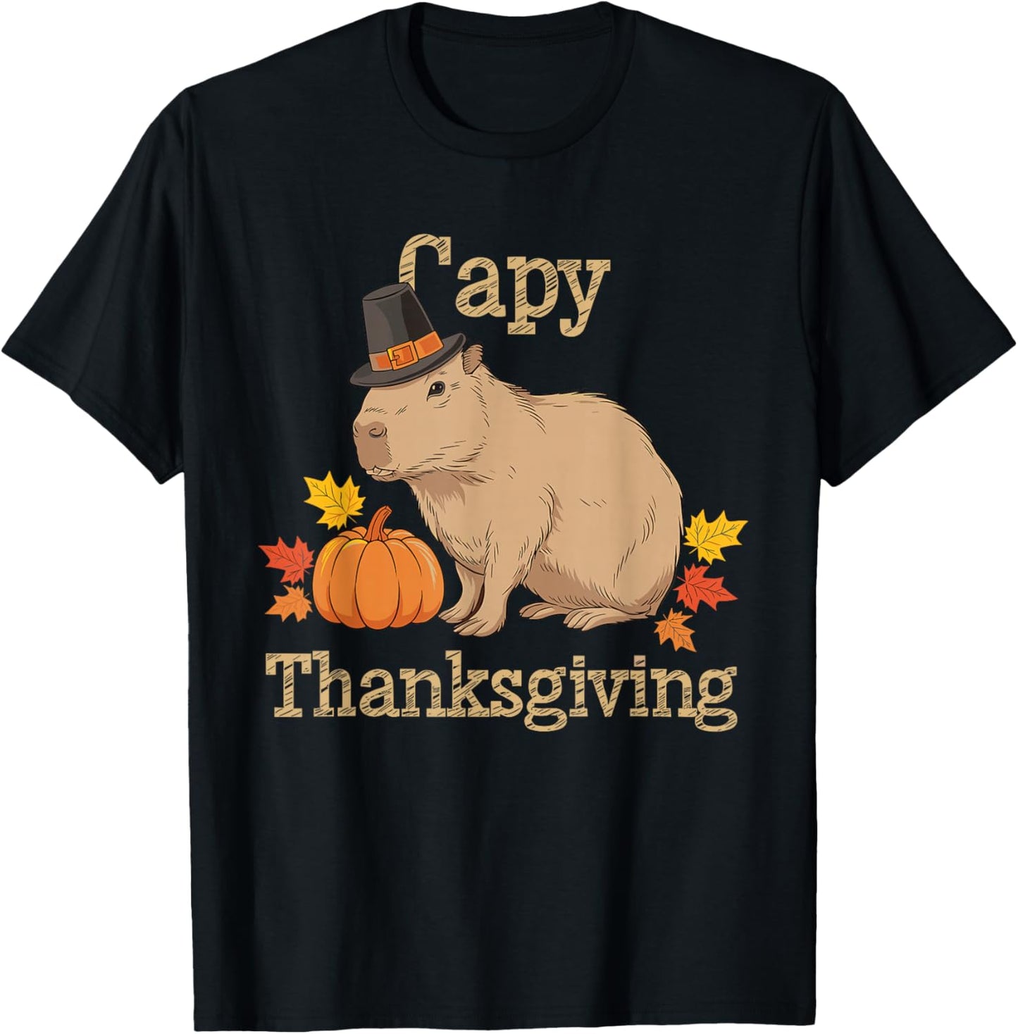 Capy Thanksgiving Funny Capybara Thanksgiving Fall T-Shirt - T-Shirt | Black