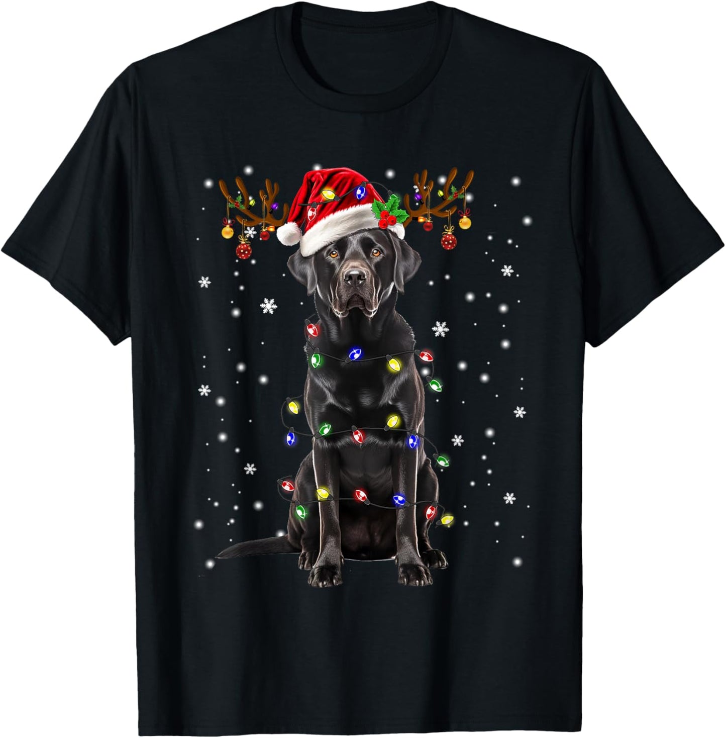 Black Lab Labrador Christmas Tree Light Pajama Dog Xmas T-Shirt - T-Shirt | Black