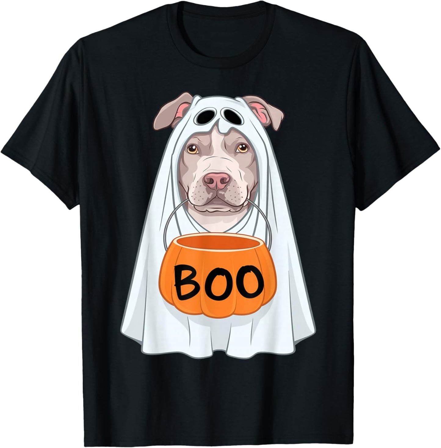 Halloween Dog Pitbull Cute Ghost Sheet Costume Boo T-Shirt - T-Shirt | Black