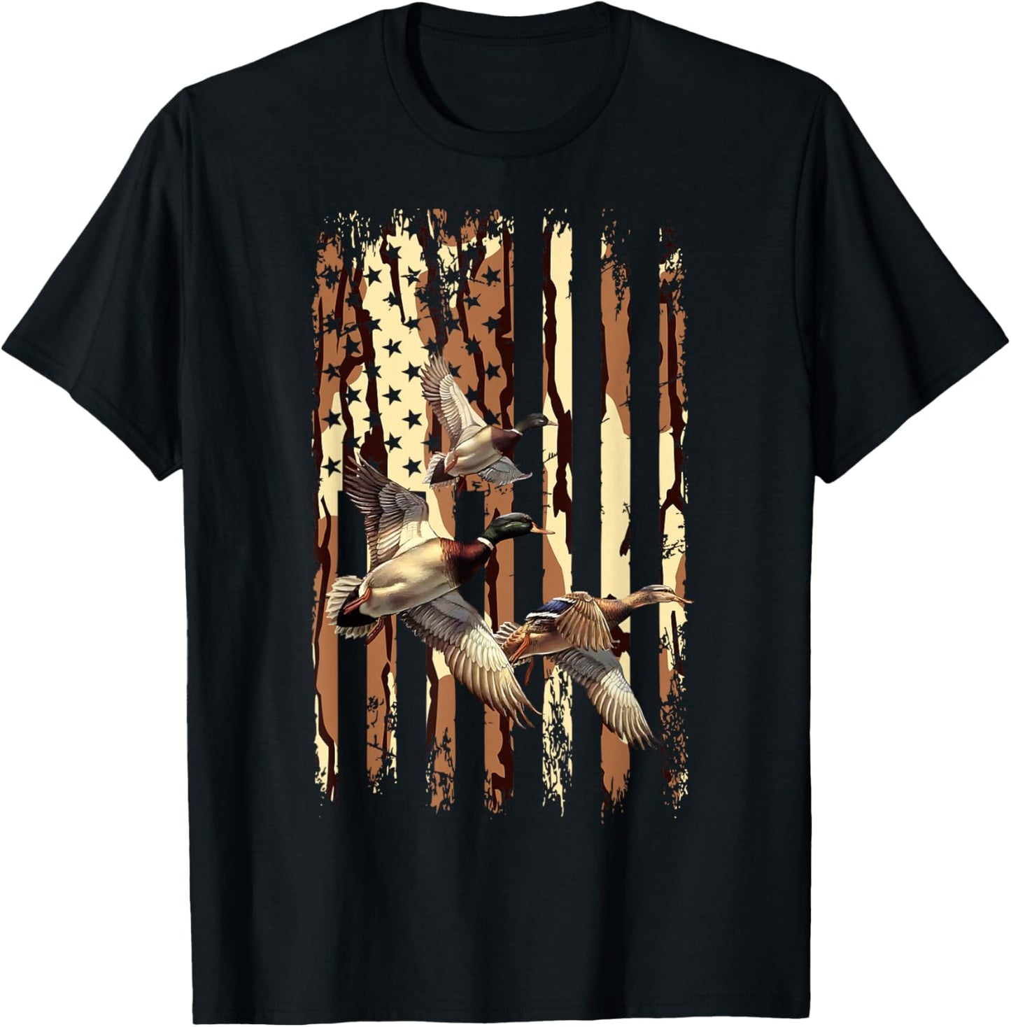 Duck Hunt American Flag Waterfowl Hunting Bottom lands Camo T-Shirt - T-Shirt | Black