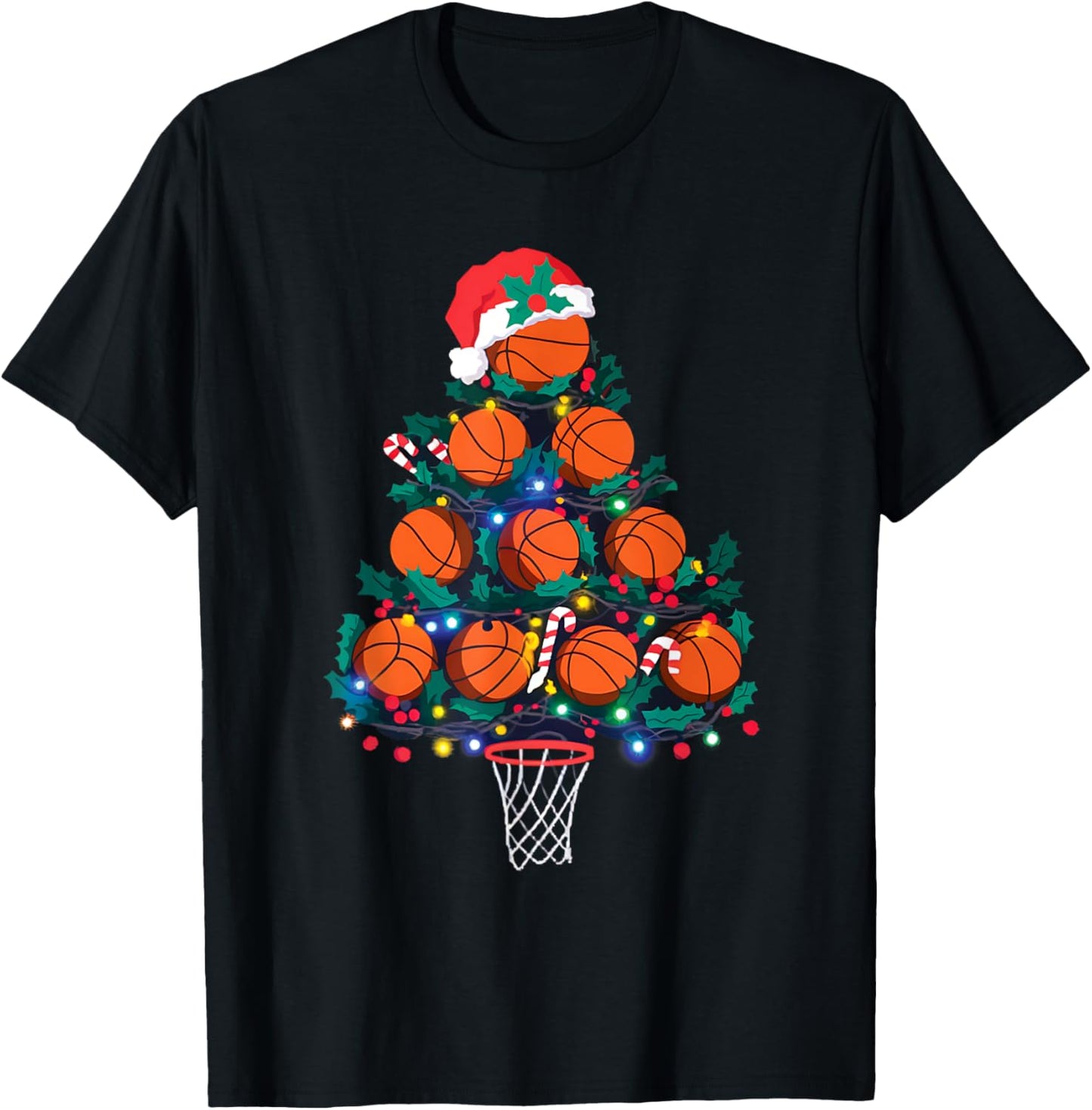 Basketball Christmas Tree Basketball Sports Lover Xmas T-Shirt - T-Shirt | Black