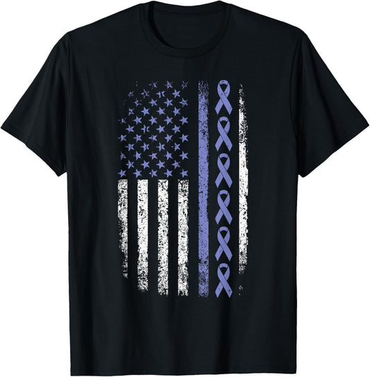 Stomach Cancer Awareness American Flag Stomach Cancer T-Shirt - T-Shirt | Black