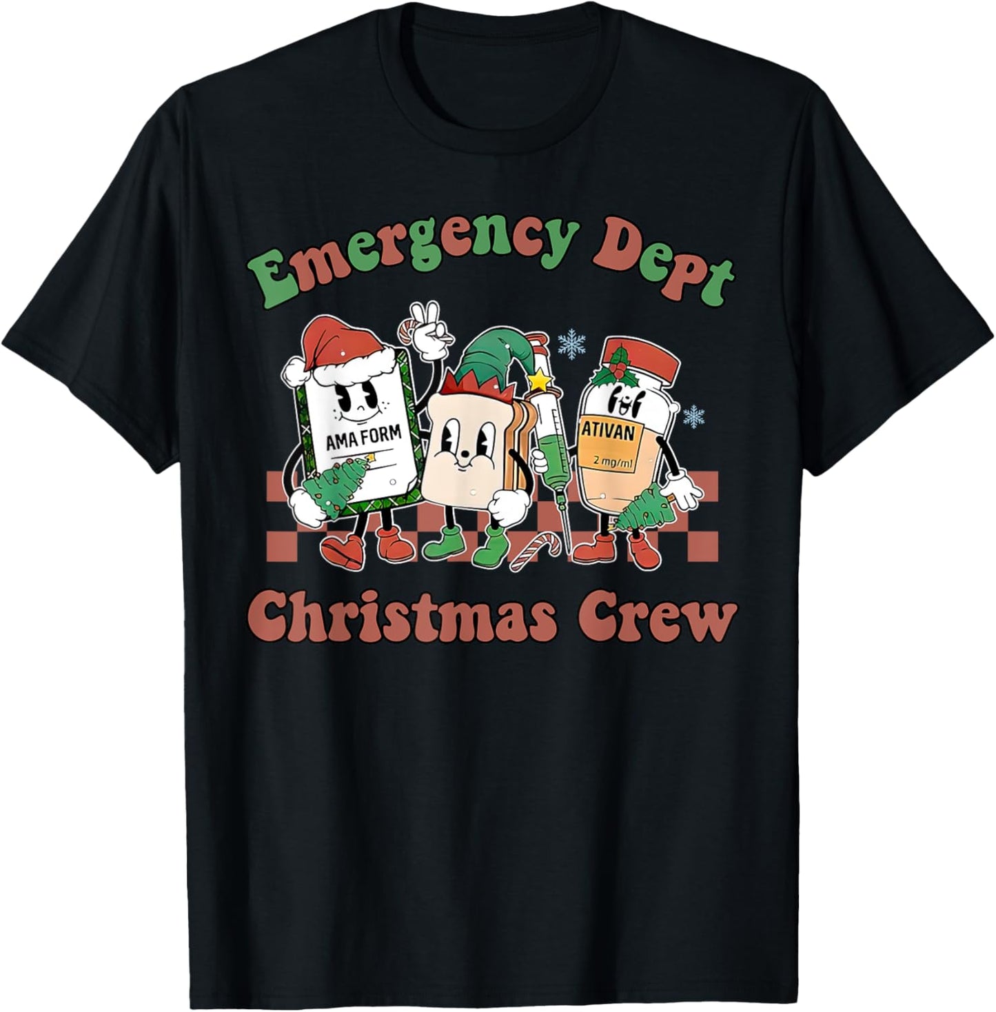 Emergency Department ER Nurse Christmas Outfit Adult Christmas/Winter Holidays Black X-Small Short Sleeve Christmas-themed Emergency Room Staff T-Shirt - T-Shirt | Black