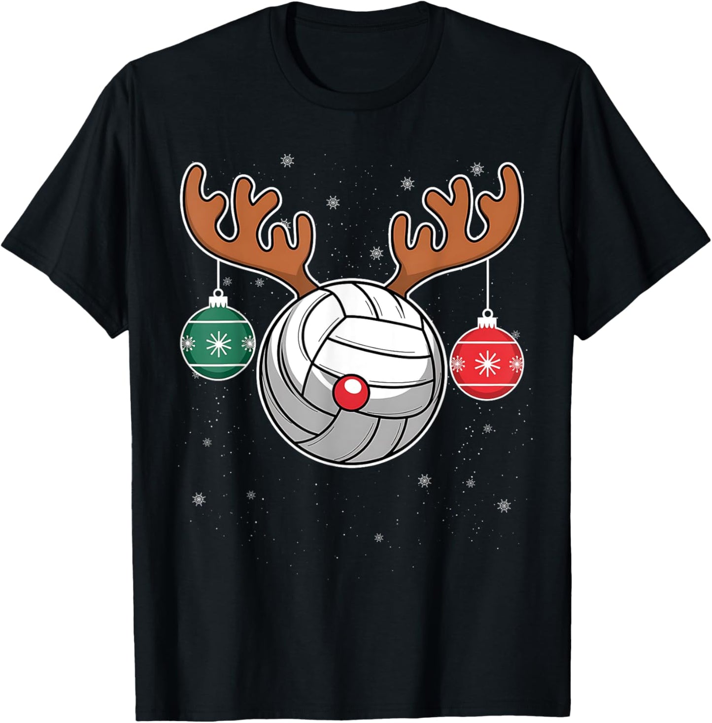 Cute Reindeer Volleyball Women Men Christmas Xmas Reindeer Volleyball Christmas Volleyball Lover Pajama Xmas T-Shirt - T-Shirt | Black