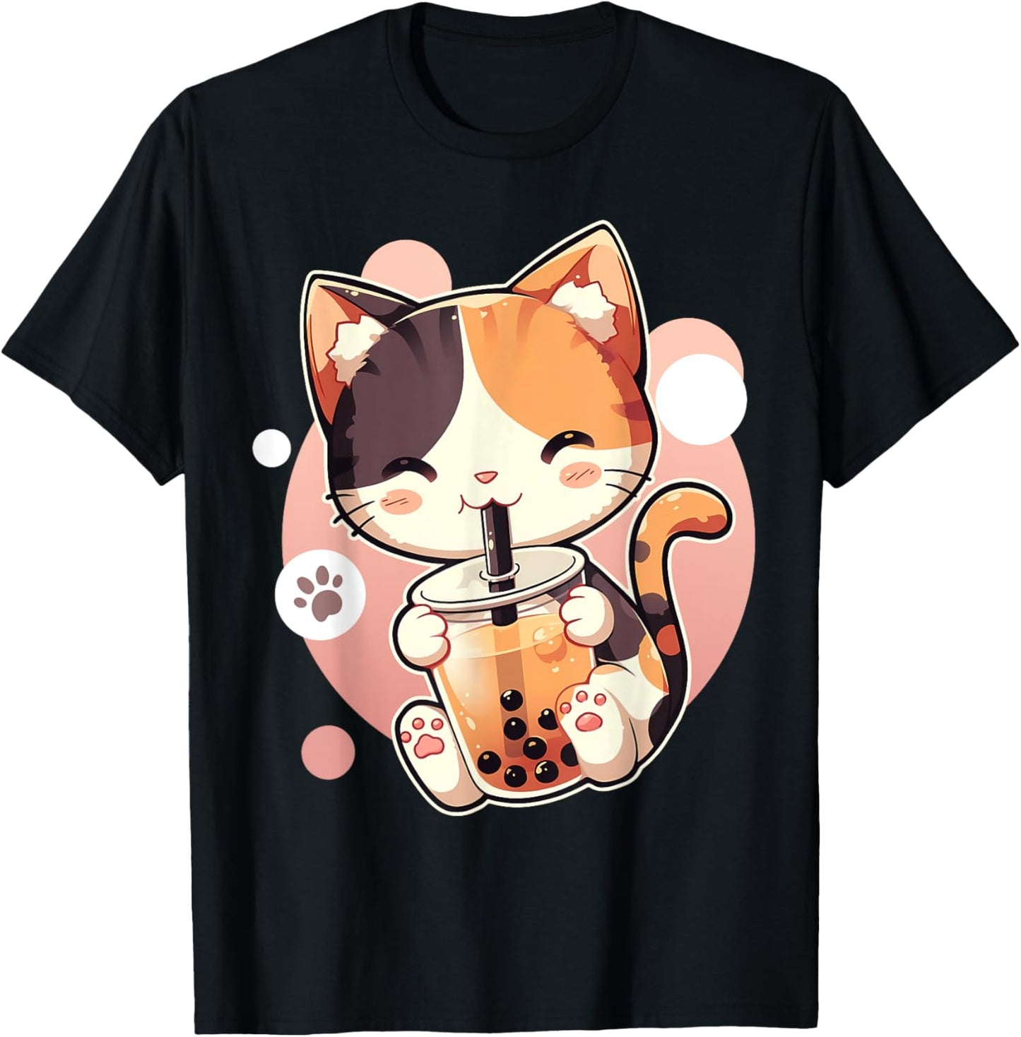 Cute Cat Drinking Boba Tea Bubble Tea Anime Kawaii Neko Women Kids T-Shirt - T-Shirt | Black