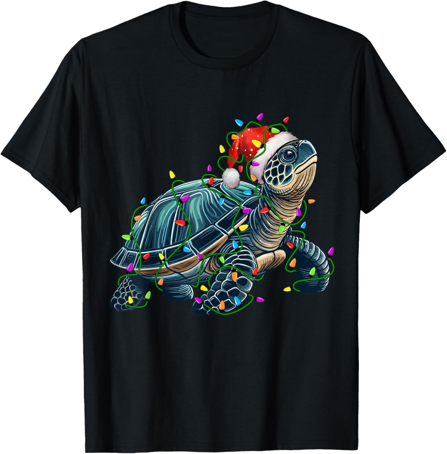 Turtle Santa Christmas Tree Lighting Xmas Funny T-Shirt - T-Shirt | Black