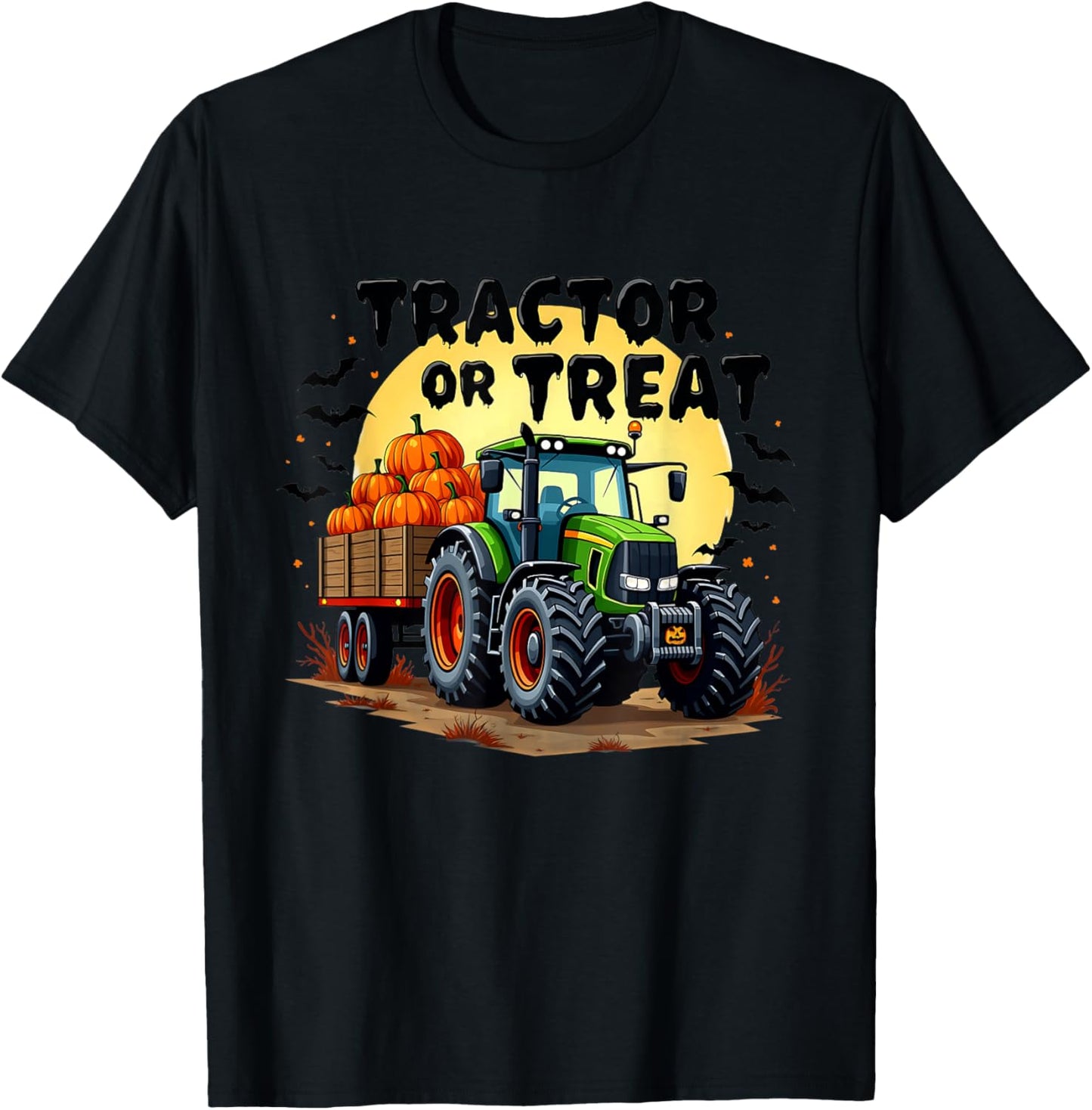 Tractor or Treat Halloween Pumpkin Harvest Trick Or Treat T-Shirt - T-Shirt | Black