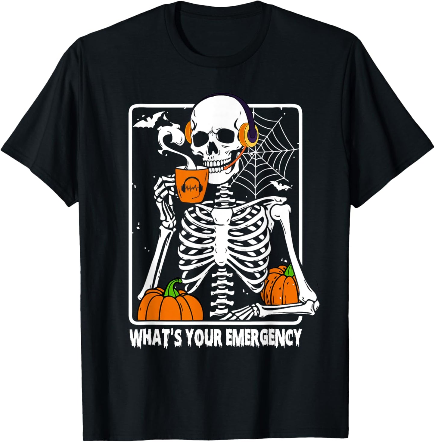Skeleton Halloween 911 Dispatcher Funny What Your Emergency T-Shirt - T-Shirt | Black