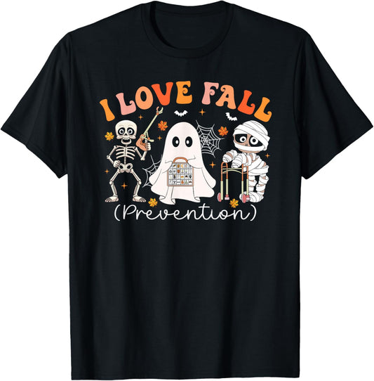 Groovy I Love Fall Prevention Physical Therapy Nurses Autumn T-Shirt - T-Shirt | Black