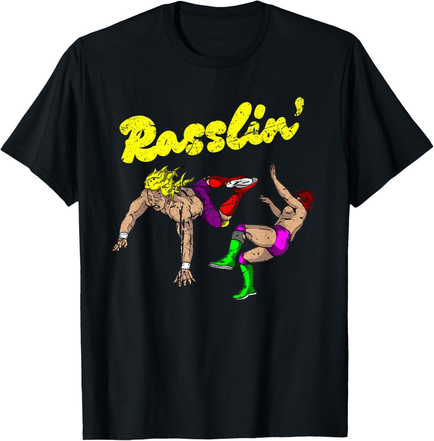 Masked Designer Vintage Grunge Rasslin' Pro Wrestling Fan - Black - -Adults & Kids - Short Sleeve - - Wrestling Fan T-Shirt - T-Shirt | Black