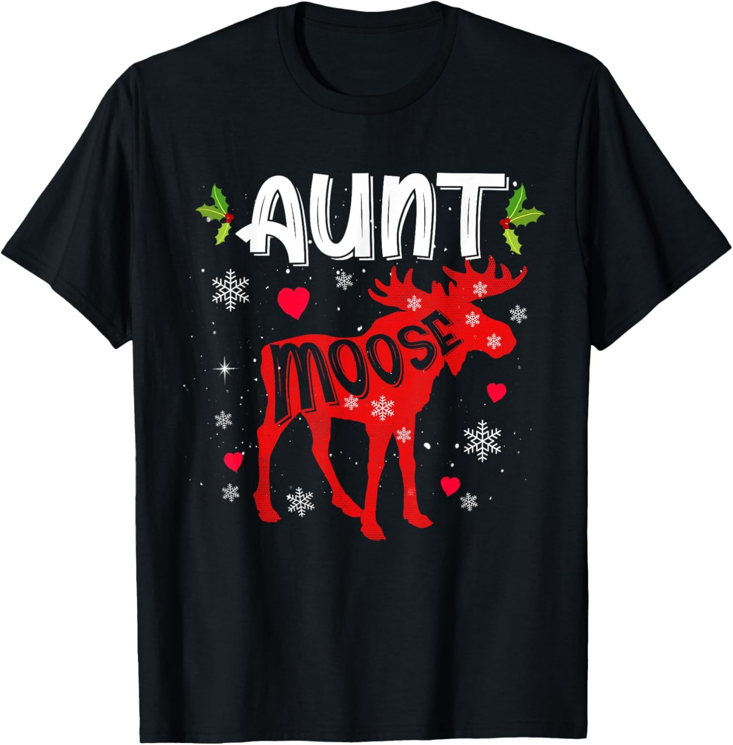 Aunt Moose Heart Christmas Family Matching Xmas Pajamas T-Shirt - T-Shirt | Black