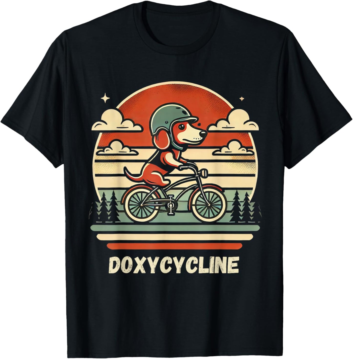 Dachshund on Bicycle Doxycycline Pharmacy Pun Dog Pharmacist T-Shirt - T-Shirt | Black
