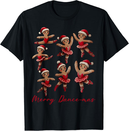 Merry Dancemas Gingerbread Dancer Ballet Christmas Ballerina T-Shirt - T-Shirt | Black