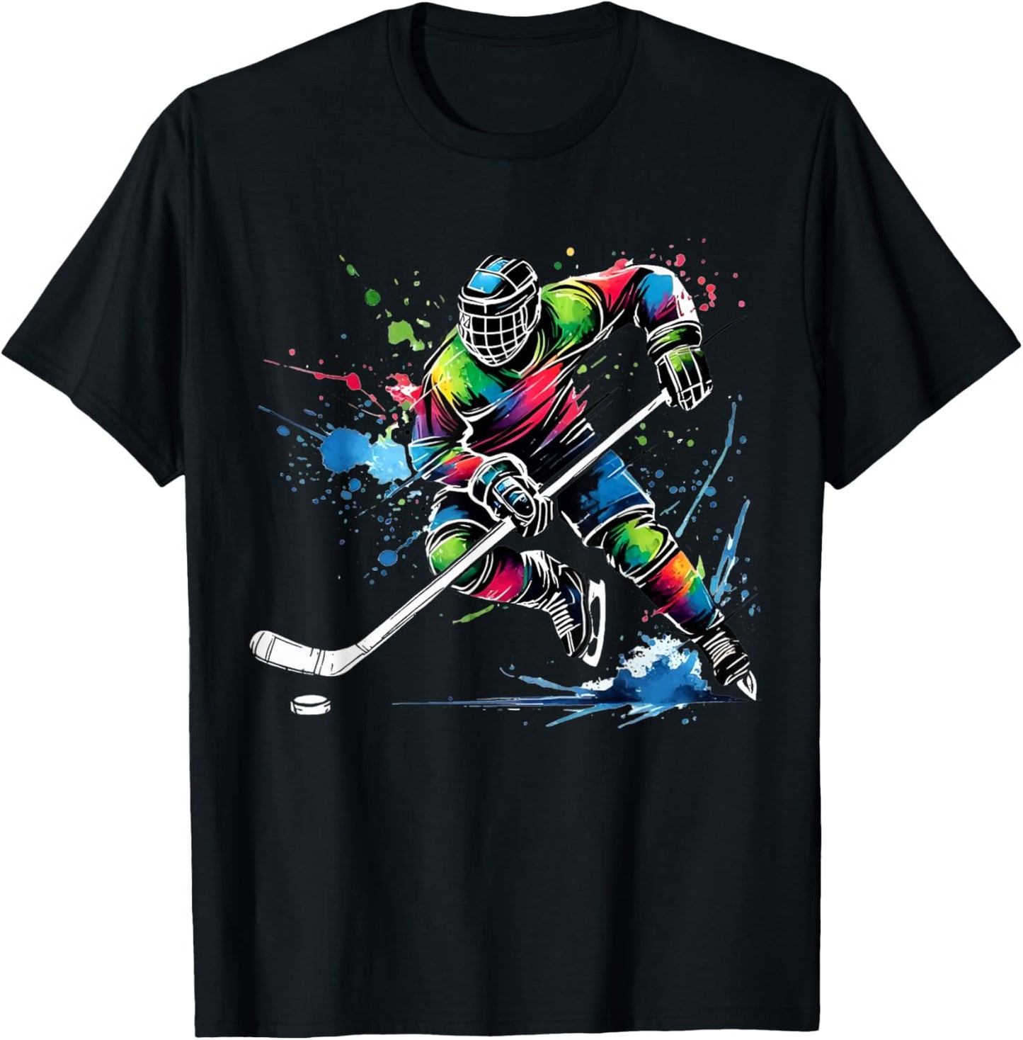 Colorful Ice Hockey Fan Player Tie Dye Color Splash Sports T-Shirt - T-Shirt | Black
