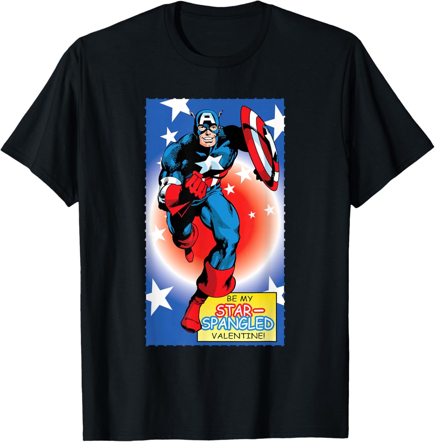 Marvel Retro '80s Valentine's Day Card Captain America T-Shirt - T-Shirt | Black