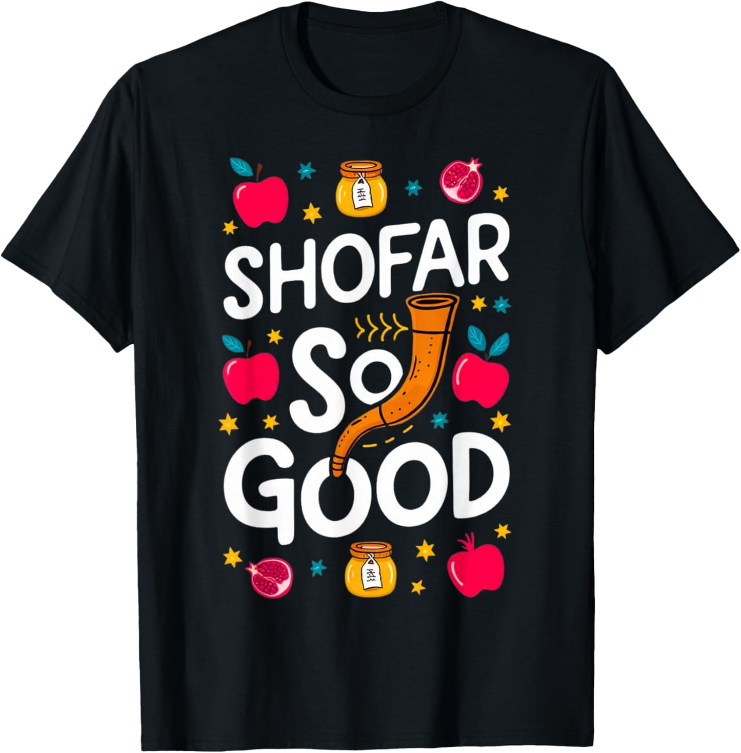 Rosh Hashanah Jewish New Year Shana Tova Apple Honey Shofar T-Shirt - T-Shirt | Black