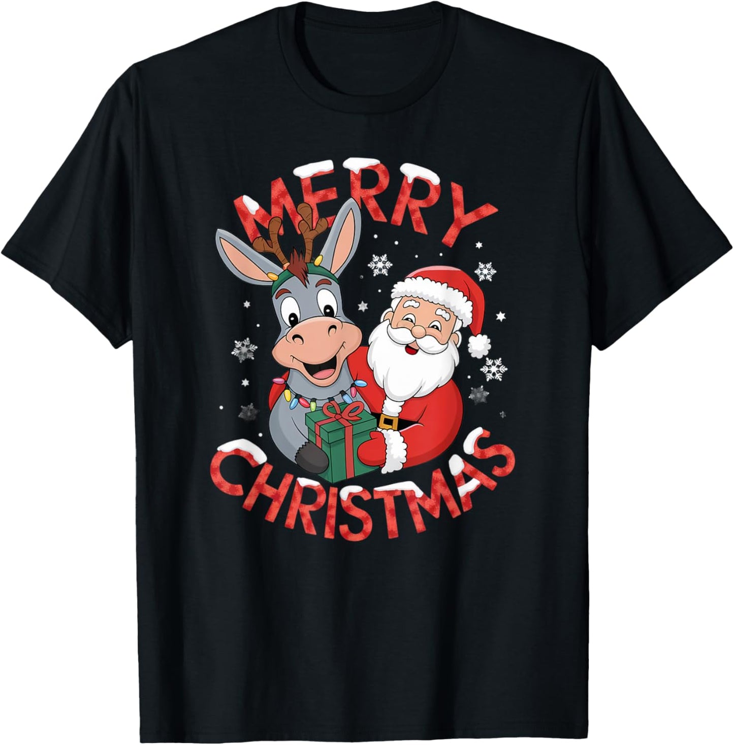 Cute Xmas Donkey Santa on Donkey Christmas T-Shirt - T-Shirt | Black