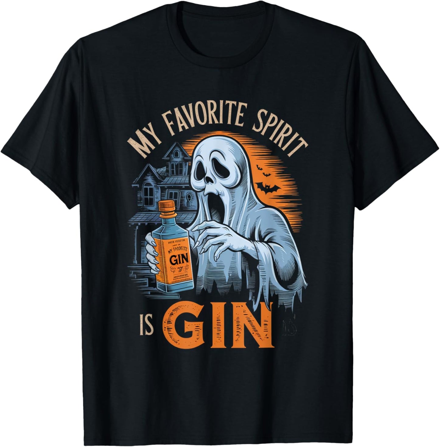 My Favorite Spirit Is Gin Ghost Halloween Gin T-Shirt - T-Shirt | Black