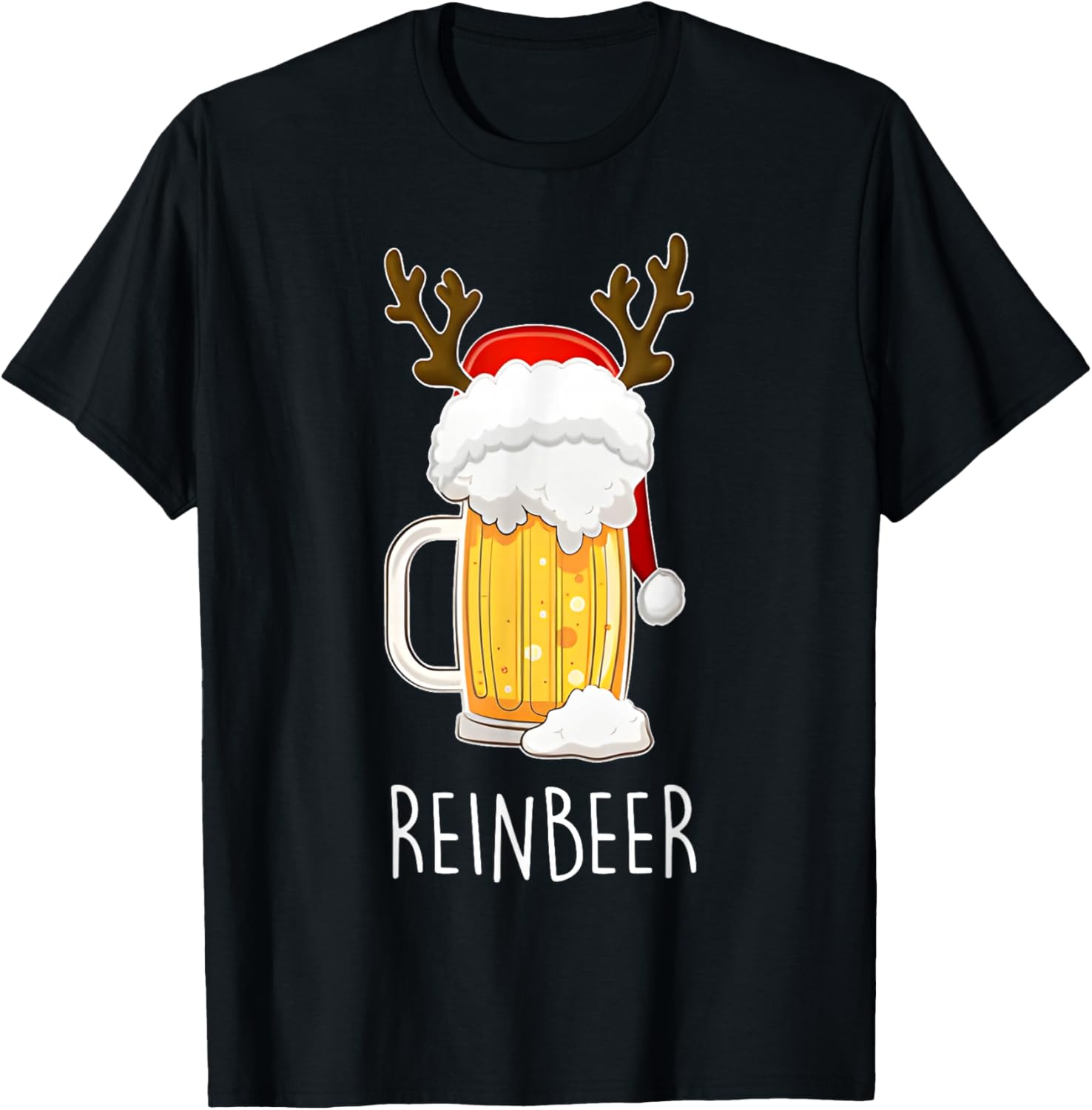 Funny ReinBeer WineDeer Beer Wine Matching Couples Christmas T-Shirt - T-Shirt | Black