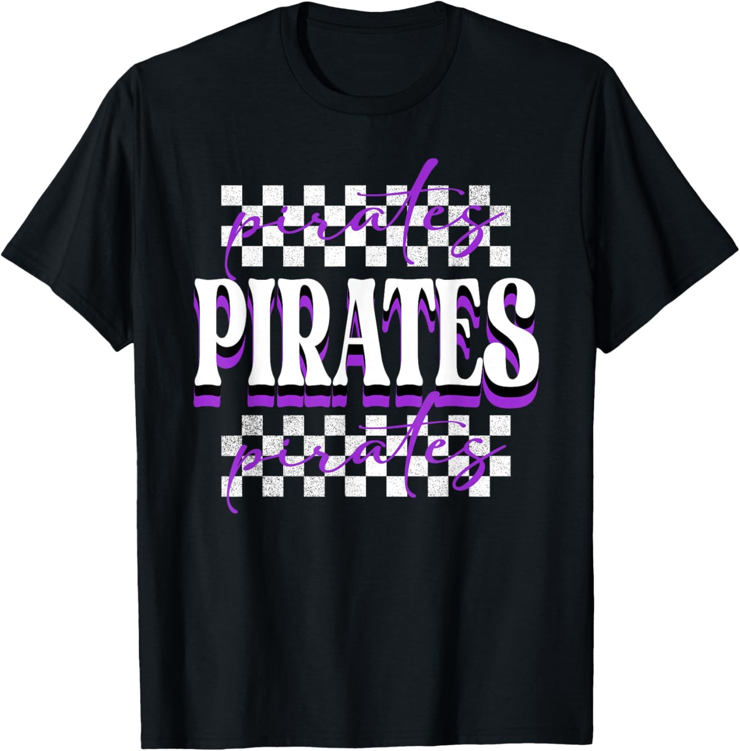Pirates Checkered School Spirit Purple Pirate Pride Mascot T-Shirt - T-Shirt | Black