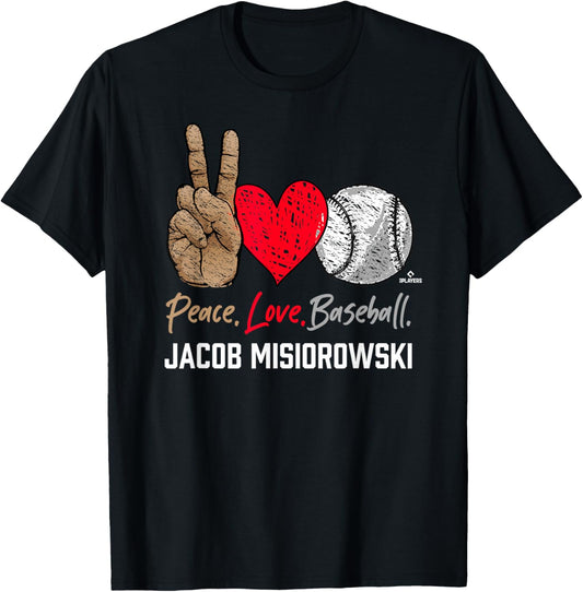 Peace Love Jacob Misiorowski Prospect Baseball Fan Gear T-Shirt - T-Shirt | Black