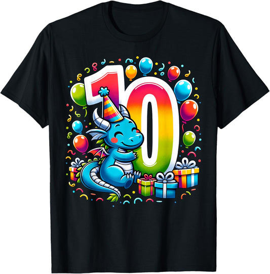 Dragon 10th birthday boy girl 10 years old tenth ten Dragon T-Shirt - T-Shirt | Black