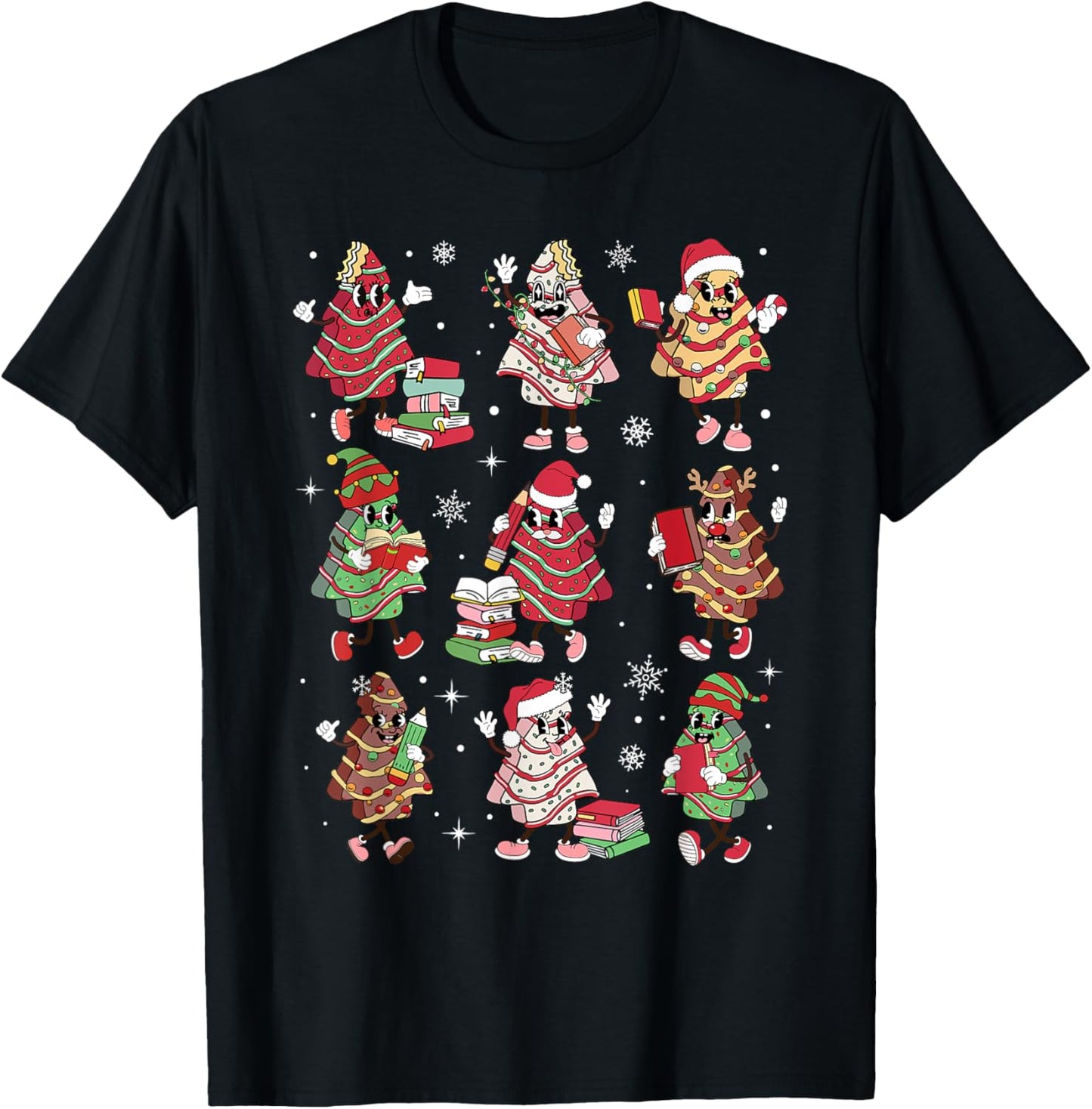 Cake Tree Teacher Student Christmas Pajamas Xmas Holiday T-Shirt - T-Shirt | Black