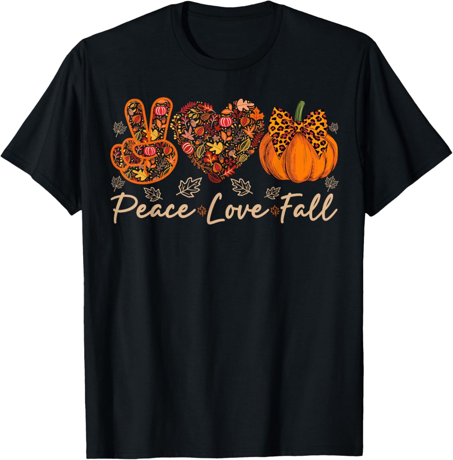 Peace Love Fall Men Women Kids Autumn Pumpkin Fall T-Shirt - T-Shirt | Black