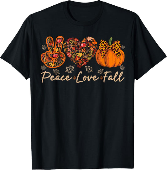 Peace Love Fall Men Women Kids Autumn Pumpkin Fall T-Shirt - T-Shirt | Black