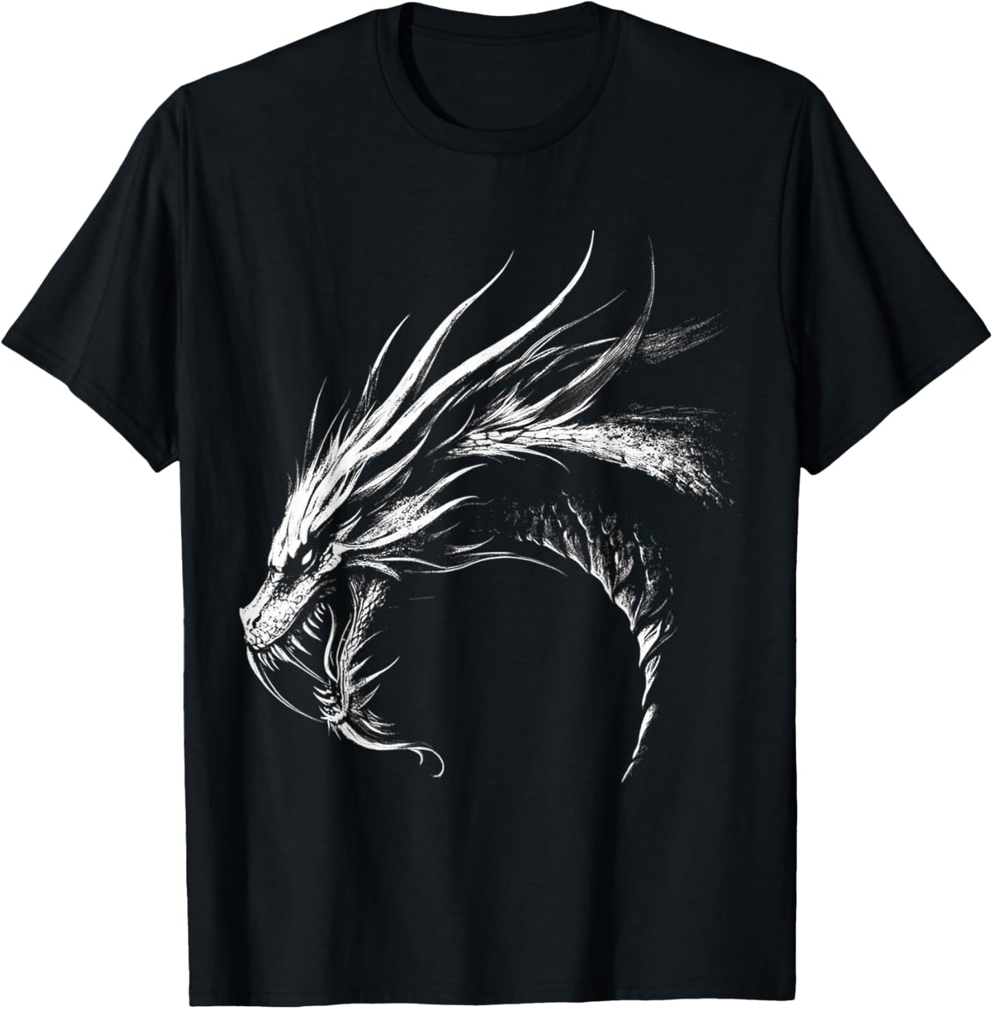 Silver Dragon Graphic Mythical Illustration Silver Dragon T-Shirt - T-Shirt | Black