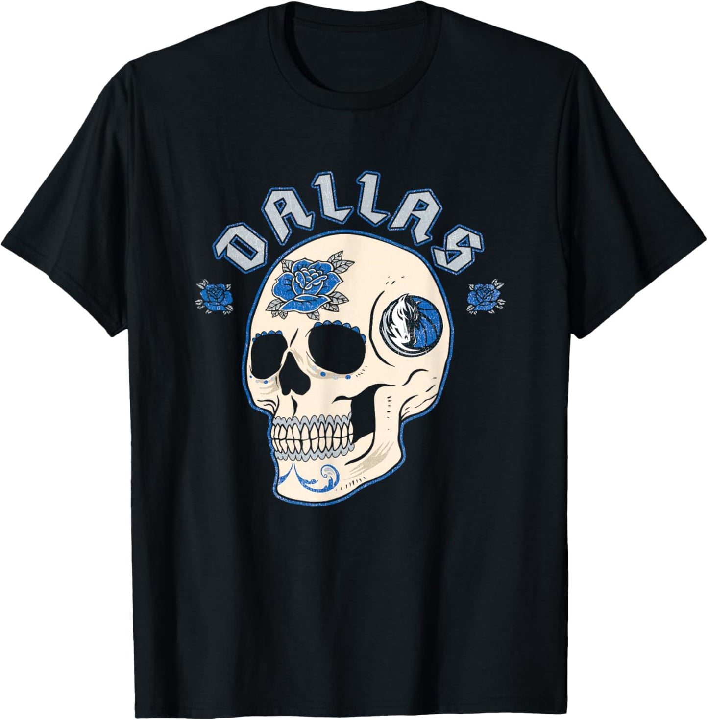 NBA Dallas Mavericks Halloween Floral Skull T-Shirt - T-Shirt | Black
