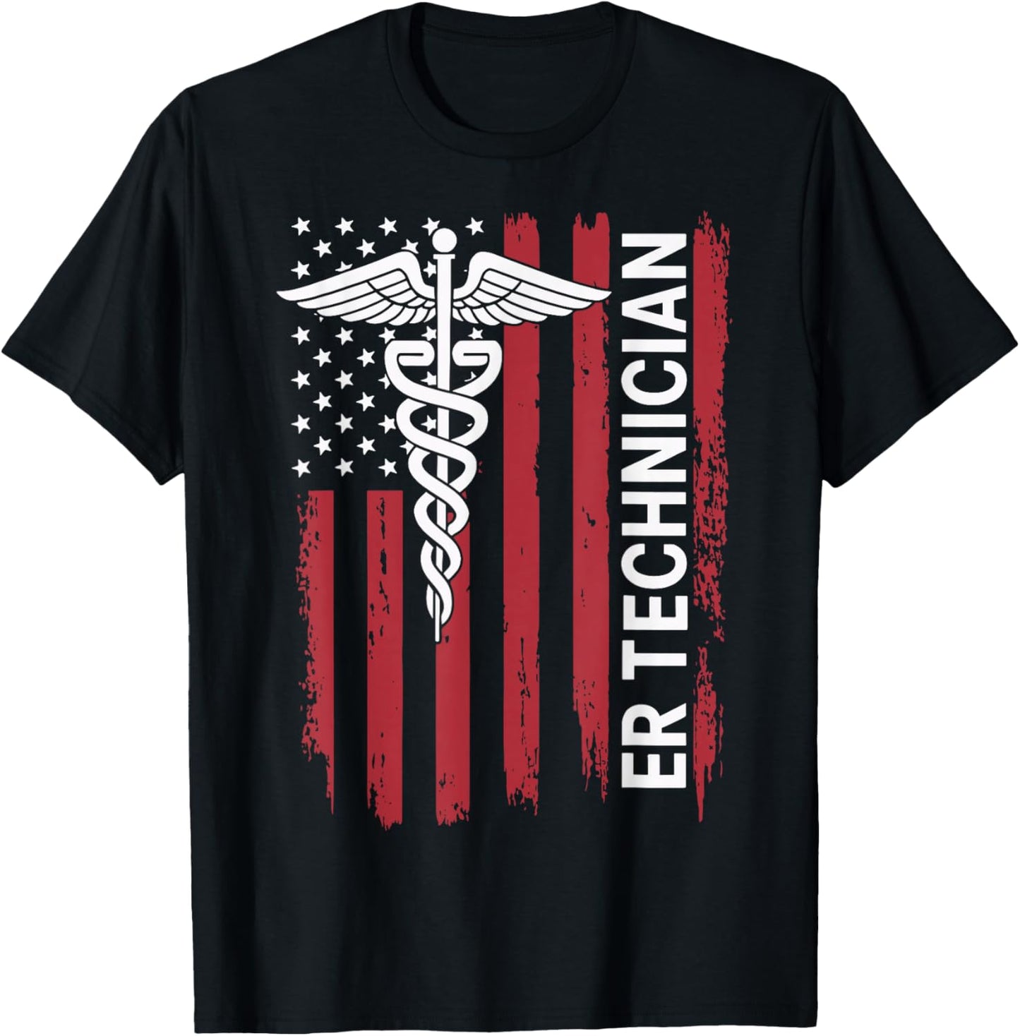 ER Technician Emergency Room American Flag ED Tech ER Tech T-Shirt - T-Shirt | Black