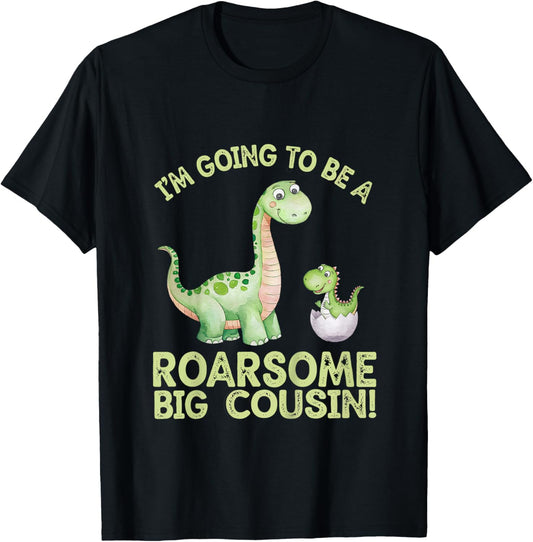 Roarsome Big Cousin Dinosaur Baby Announcement T-Shirt - T-Shirt | Black