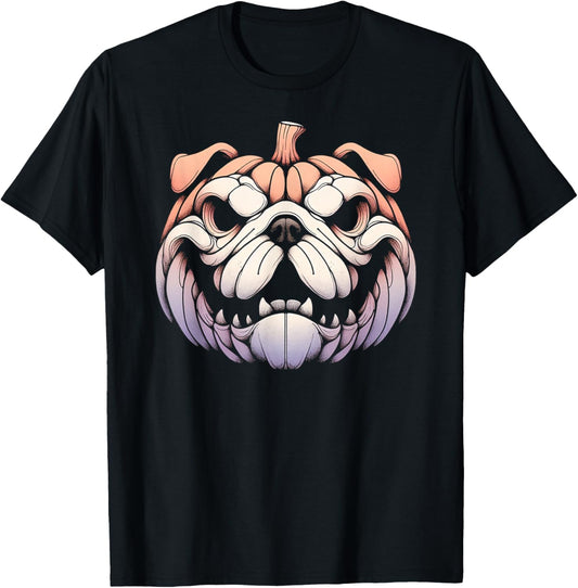 Spooky English Bulldog Jack O Lantern Halloween Pumpkin Cute Men Women Kids T-Shirt - T-Shirt | Black