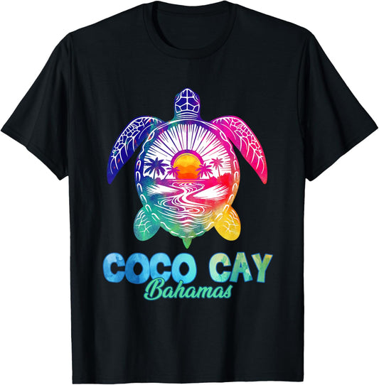 Coco Cay Tie Dye Sea Turtle Bahamas Beach Vacation T-Shirt - T-Shirt | Black