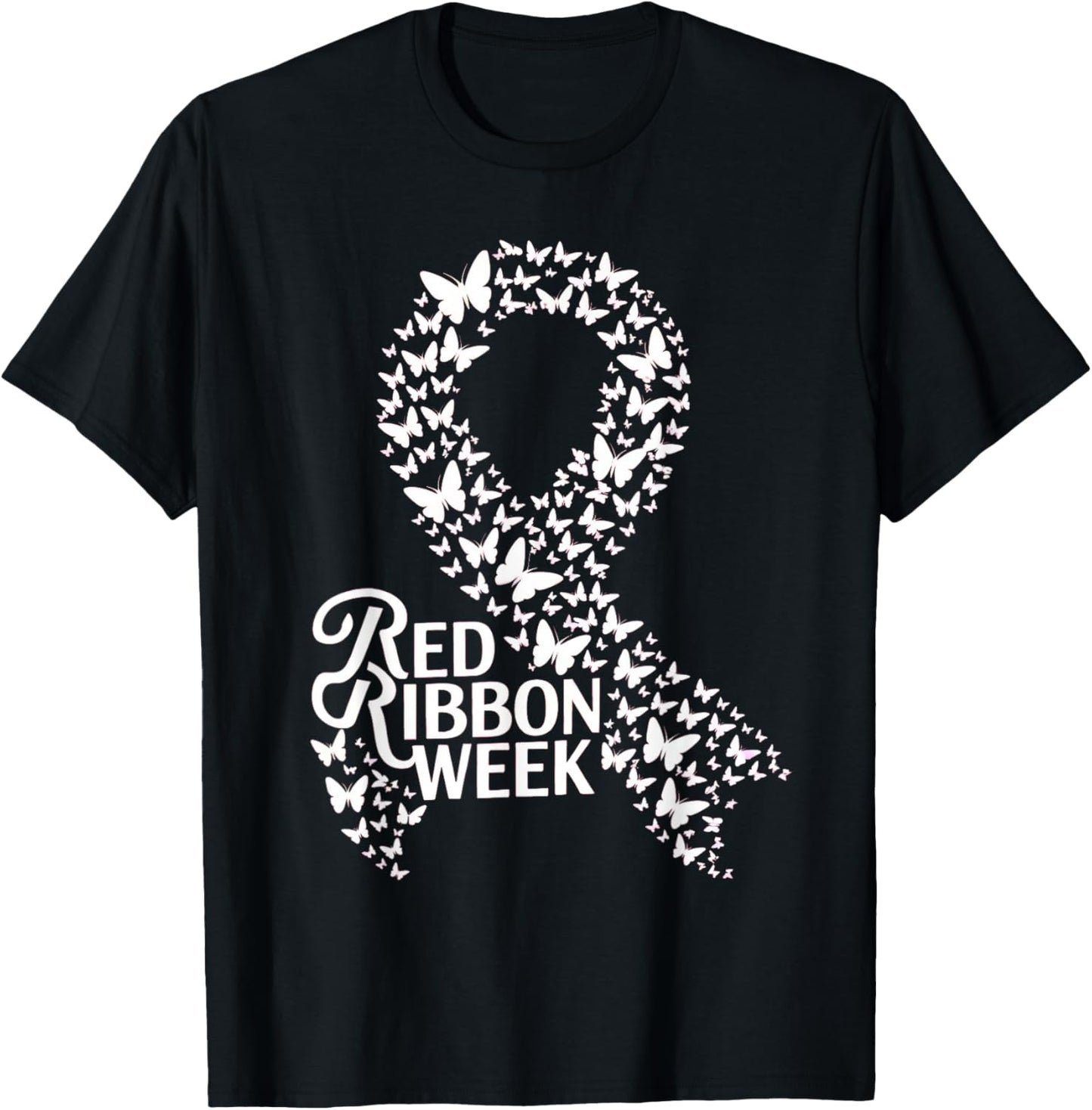 Red Ribbon Week 2025 HOPE LOVE SUPPORT Red Ribbon Week T-Shirt - T-Shirt | Black